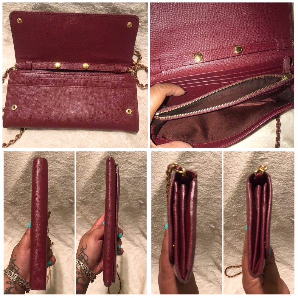 👑✅PRICE FIRM✅ AUTHENTIC Burgundy Prada Wallet. (NO strap chain included) - Picture 10 of 17